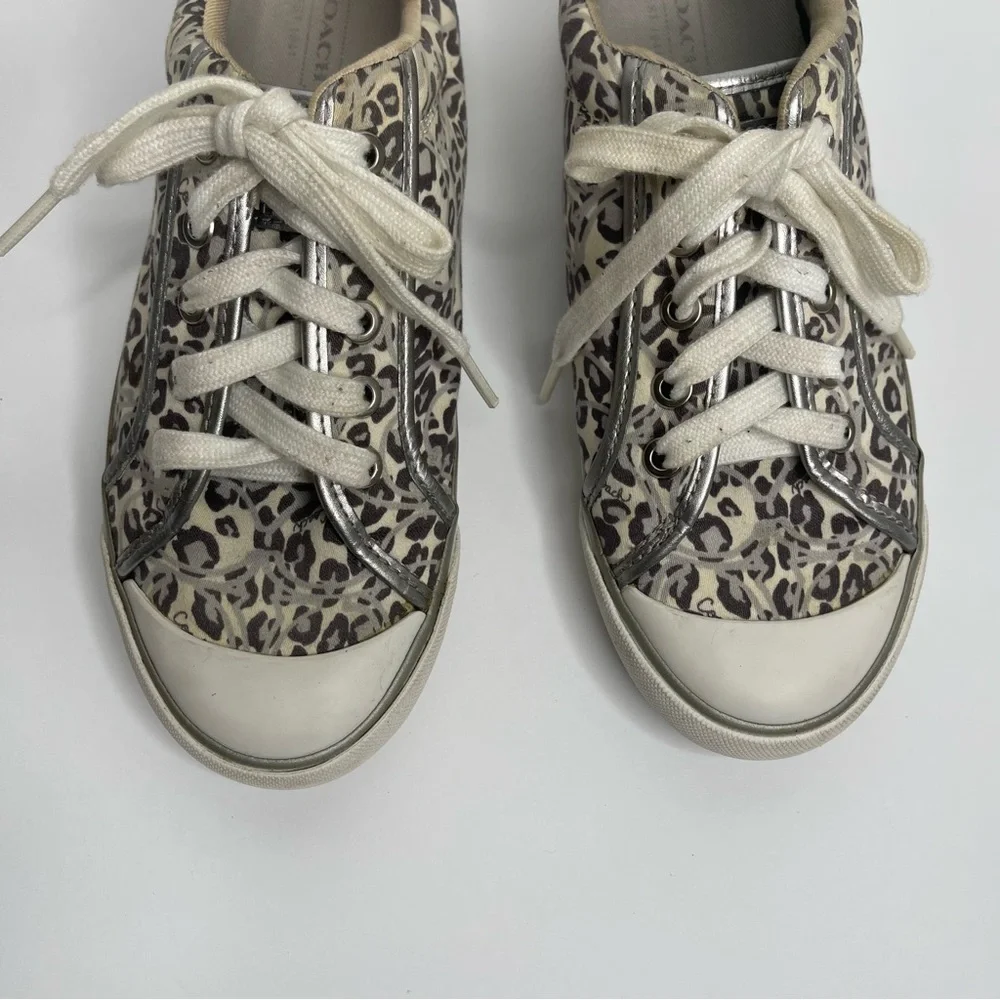COACH Barrett Signature Silver Leopard Ocelot Animal Print Sneaker Sz 7